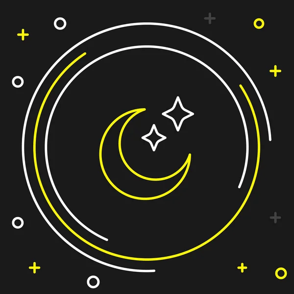 Linie Mond Und Sterne Ikone Isoliert Auf Schwarzem Hintergrund Bewölktes — Stockvektor