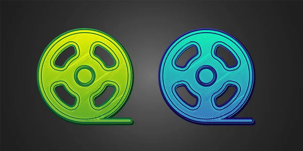 Green Blue Film Reel Icon Isolated Black Background Vector — 스톡 벡터