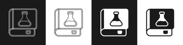 Set Chemistry Book Icon Isolated Black White Background Vector — ストックベクタ