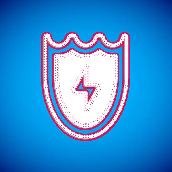 White Lightning Shield Icon Isolated Blue Background High Voltage Shield — Archivo Imágenes Vectoriales