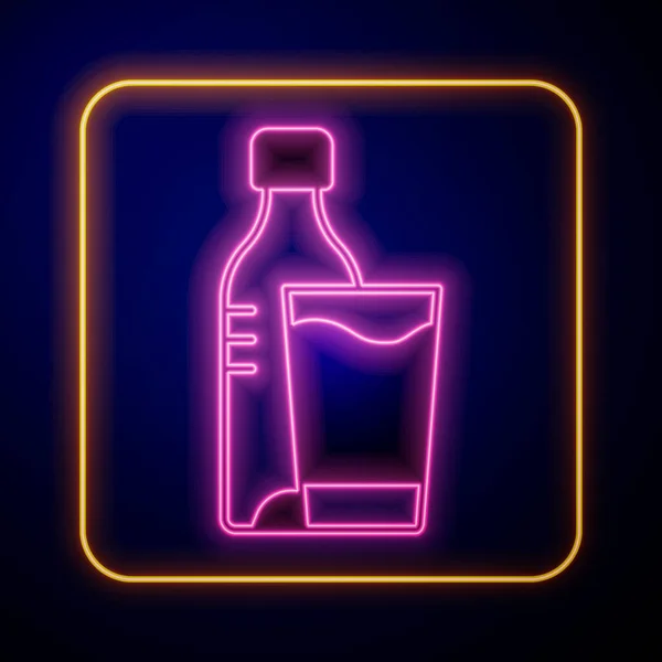 Glowing Neon Botol Air Dengan Ikon Kaca Terisolasi Pada Latar - Stok Vektor