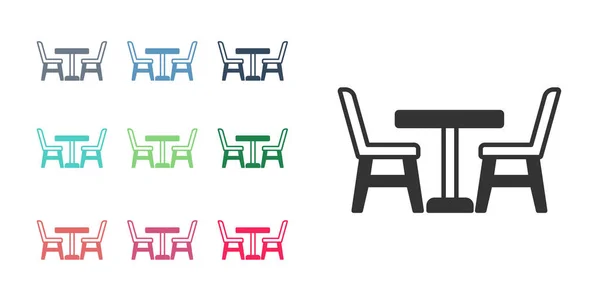 黑色木制桌子 椅子图标与白色背景隔离 设置彩色图标 — 图库矢量图片