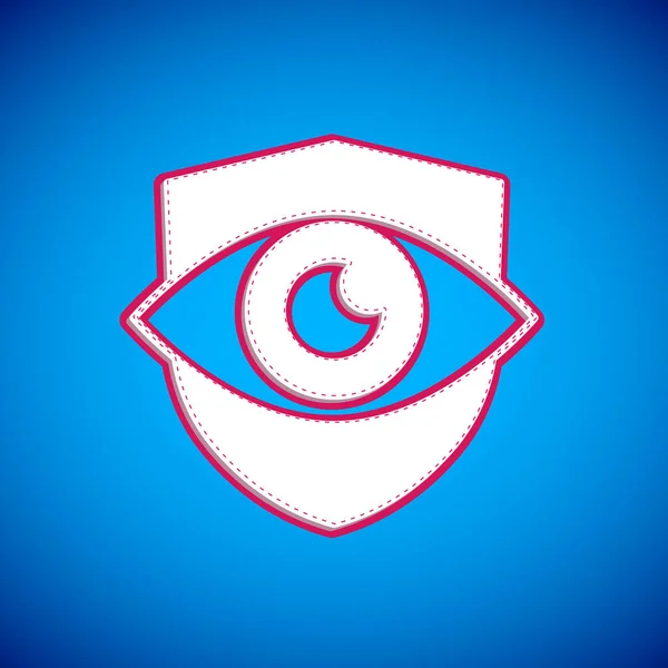 White Shield Eye Icon Isolated Blue Background Security Safety Protection — Archivo Imágenes Vectoriales