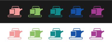 Geleneksel çay seremonisi simgesini siyah beyaz arkaplanda izole et. Fincanlı çaydanlık. Vektör