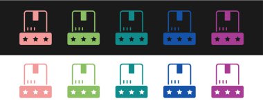 Tüketici veya müşteri ürün derecelendirme simgesini siyah ve beyaz arkaplanda izole et. Vektör