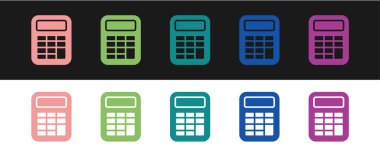 Hesap makinesi simgesini siyah ve beyaz arkaplanda izole et. Muhasebe sembolü. İş hesaplamaları matematik eğitimi ve finans. Vektör