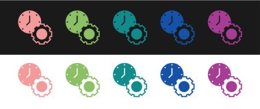 Zaman Yönetimi simgesini siyah ve beyaz arkaplanda izole et. Saat ve vites tabelası. Üretkenlik sembolü. Vektör