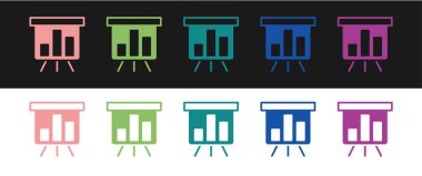 Grafik çizelgesi simgesine sahip tahtayı siyah ve beyaz arkaplanda izole et. Metin dosya simgesini rapor et. Muhasebe tabelası. Denetim, analiz, planlama. Vektör