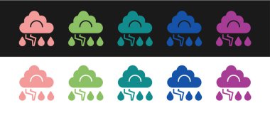 Fırtına simgesini siyah beyaz arkaplanda izole et. Bulut ve şimşek işareti. Fırtınanın hava durumu ikonu. Vektör