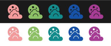 Bulut 'u ay simgesiyle siyah beyaz arkaplanda ayır. Bulutlu gece işareti. Uyku rüyalarının sembolü. Gece ya da yatak zamanı tabelası. Vektör