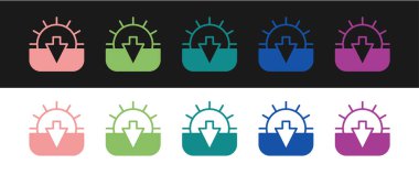 Sunset simgesini siyah ve beyaz arkaplanda izole et. Vektör