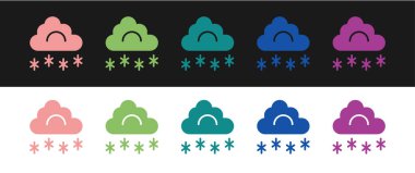 Siyah beyaz arkaplanda kar simgesi olan bir bulut oluştur. Kar taneli bulut. Tek hava ikonu. Kar tabelası. Vektör