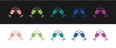 Siyah beyaz arka planda izole edilmiş şampanya ikonu. Mutlu Noeller ve mutlu yıllar. Vektör