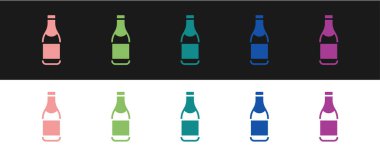 Şampanya şişesi simgesini siyah beyaz arkaplanda izole et. Mutlu Noeller ve mutlu yıllar. Vektör