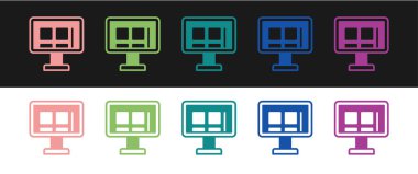 Çevrimiçi alışveriş simgesini siyah ve beyaz arkaplanda izole edin. Konsept e-ticaret, e-ticaret, online iş pazarlama. Vektör