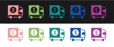 Zırhlı araç simgesini siyah beyaz arkaplanda ayır. Vektör