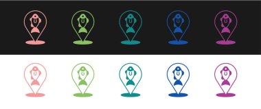 Konum balıkçılık simgesini siyah beyaz arkaplanda izole et. Balıkçılık yeri. Vektör