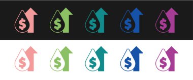 Petrol fiyatlarındaki artış simgesini siyah beyaz arkaplanda izole et. Petrol endüstrisi krizi konsepti. Vektör