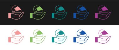 Yarış miğferi simgesini siyah beyaz arkaplanda izole et. Olağanüstü bir spor. Spor malzemeleri. Vektör