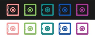 Güvenli simgeyi siyah beyaz arkaplanda izole et. Kapı, şifreli bir banka kasası. Güvenilir Veri Koruma. Vektör