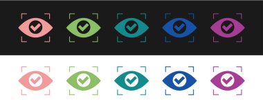 Göz tarama simgesini siyah beyaz arkaplanda izole et. Göz taraması yapılıyor. Güvenlik kontrol sembolü. Siber göz işareti. Vektör
