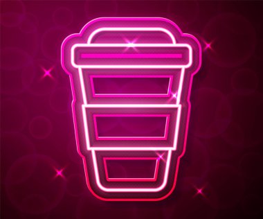 Kırmızı arka planda izole edilmiş parlak neon hattı kahve fincanı. Vektör