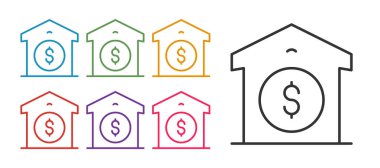 Set line Warehouse price icon isolated on white background. Set icons colorful. Vector