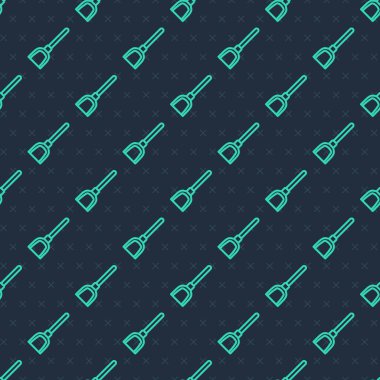 Yeşil çizgi faraş simgesi mavi arkaplandaki kusursuz deseni izole etti. Temizlik işleri. Vektör