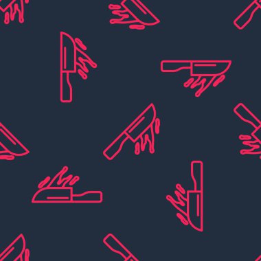 Red line Bloody knife icon isolated seamless pattern on black background. Cutlery symbol. Happy Halloween party.  Vector