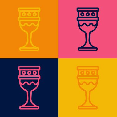 Pop Art Line Ortaçağ kadeh ikonu renk arkaplanında izole edilmiş. Kutsal Kase. Vektör