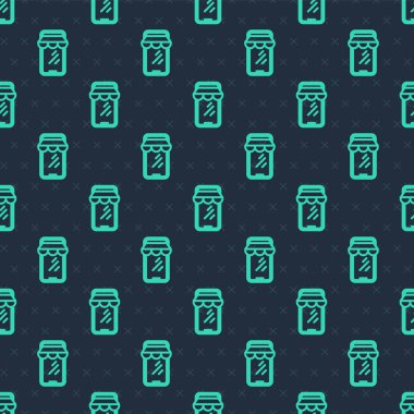 Green line Online shopping on mobile phone icon isolated seamless pattern on blue background. Internet shop, mobile store app and payments billing.  Vector