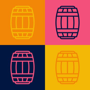 Popüler sanat eseri ahşap varil ikonu renk arka planında izole edilmiş. Alkol fıçısı, içki kabı, bira için tahta fıçı, viski, şarap. Vektör