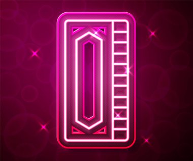 Glowing neon line Harmonica icon isolated on red background. Musical instrument.  Vector