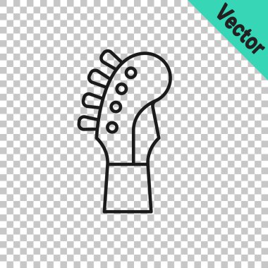 Black line Guitar neck icon isolated on transparent background. Acoustic guitar. String musical instrument.  Vector