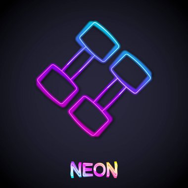 Parlayan neon hattı Dumbbell simgesi siyah arkaplanda izole edildi. Kas kaldırma, fitness halteri, spor malzemeleri. Vektör
