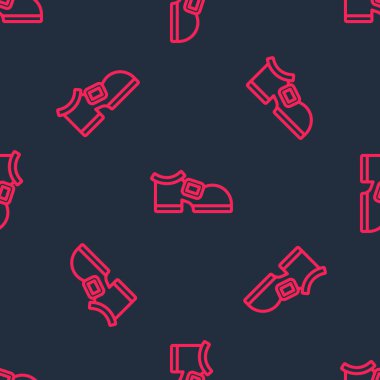 Red line Leprechaun boot icon isolated seamless pattern on black background. Happy Saint Patricks day. National Irish holiday.  Vector