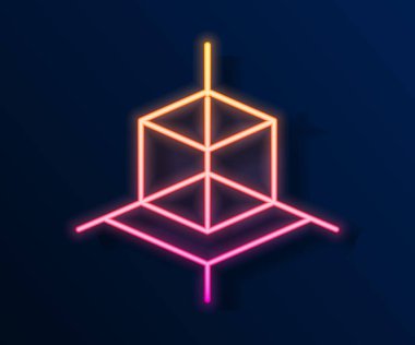Parlayan neon hattı 3D modelleme simgesi siyah arkaplanda izole edildi. Artırılmış gerçeklik mi yoksa sanal gerçeklik mi? Vektör