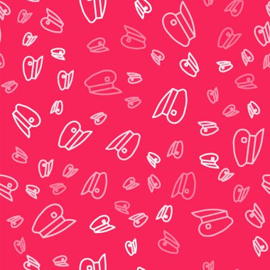 White line Train driver hat icon isolated seamless pattern on red background.  Vector