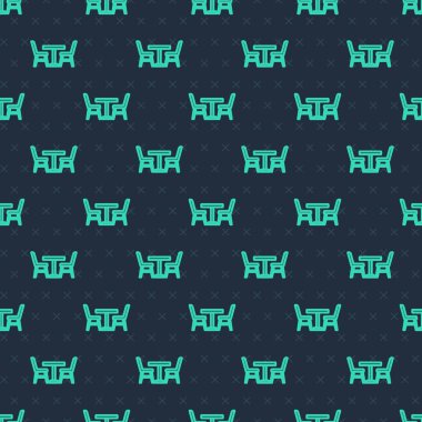Green line Wooden table with chair icon isolated seamless pattern on blue background.  Vector