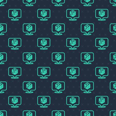 Yeşil çizgi oyun simgesi mavi arkaplanda izole edilmiş kusursuz desen. Kumarhane kumarı. Vektör