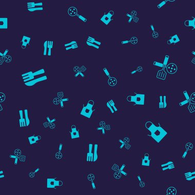 Set Crossed knife and fork, Spatula,  and Kitchen apron on seamless pattern. Vector