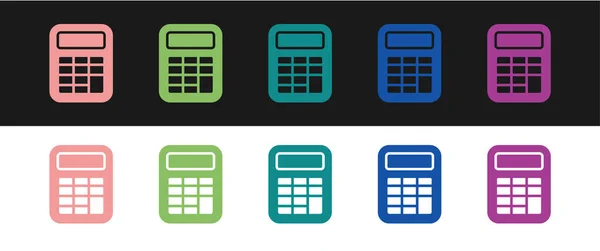 Stel Calculator Pictogram Geïsoleerd Zwart Wit Achtergrond Boekhoudkundig Symbool Bedrijfsberekeningen — Stockvector