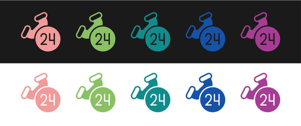 Set Telephone 24 hours support icon isolated on black and white background. All-day customer support call-center. Full time call services.  Vector