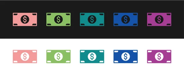 Set Stacks Papper Pengar Pengar Ikonen Isolerad Svart Och Vit — Stock vektor