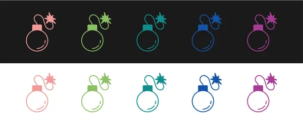 黒と白の背景に隔離されたアイコンを爆発する準備ができて爆弾をセットします ベクトル — ストックベクタ