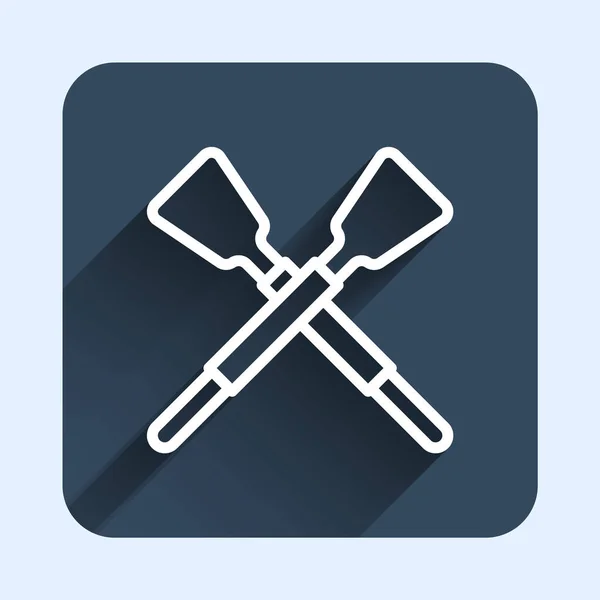 White Line Crossed Oars Paddles Boat Icon Isolated Long Shadow — 스톡 벡터