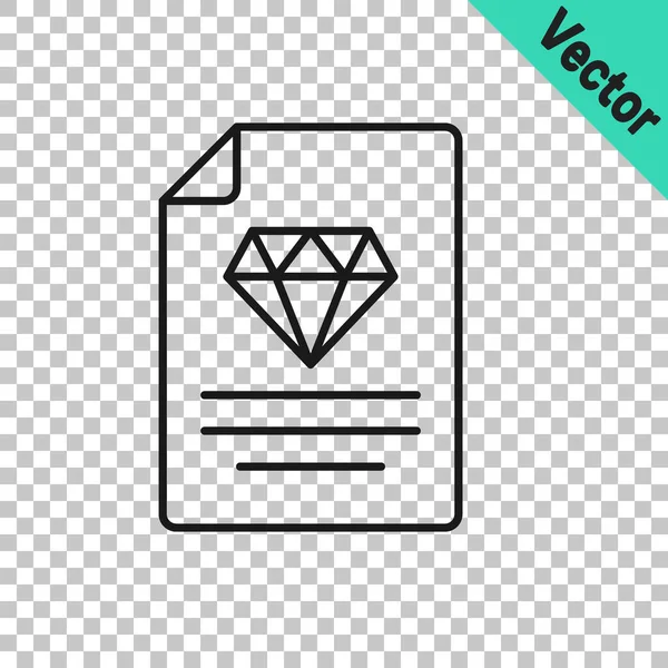 Black Line Certificate Diamond Icon Isolated Transparent Background Vector — Stock Vector