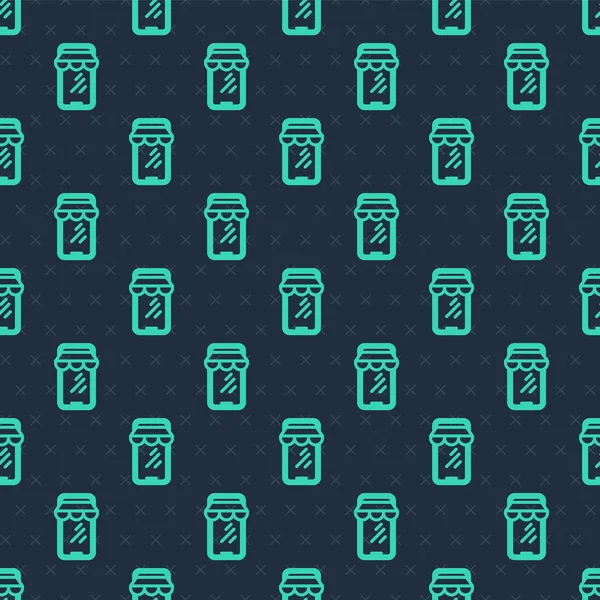 Green line Online shopping on mobile phone icon isolated seamless pattern on blue background. Internet shop, mobile store app and payments billing.  Vector