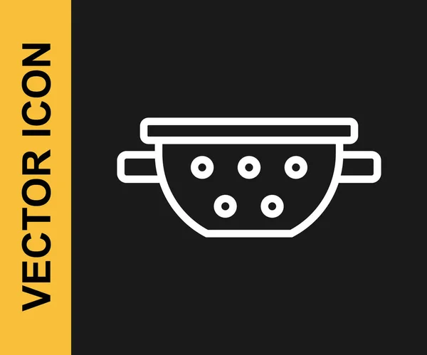 Línea Blanca Icono Colador Cocina Aislado Sobre Fondo Negro Utensil — Vector de stock