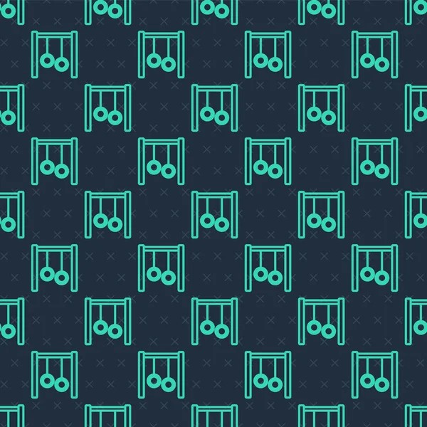 Green Line Gymnastic Rings Icon Isolated Seamless Pattern Blue Background — Vetor de Stock